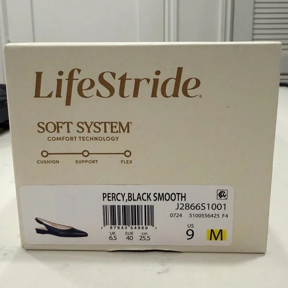 Life Stride Black Pointed Toe Slingback Flats - Picture 2 of 6